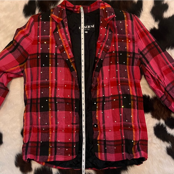 Criscione Vintage Pink Plaid Flannel Crystal Blazer Women’s Medium - Picture 6 of 10